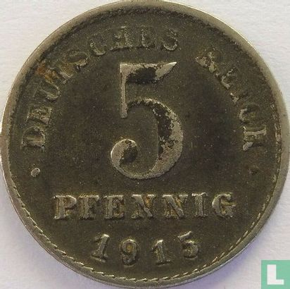 Duitse Rijk 5 pfennig 1915 (D - verzinkt ijzer) - Afbeelding 1