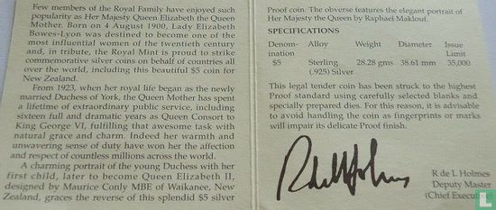 Nouvelle-Zélande 5 dollars 1994 (BE) "Queen Elizabeth the Queen Mother" - Image 3