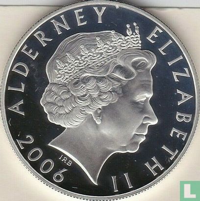 Alderney 5 pounds 2006 (PROOF - zilver) "80th Birthday of Queen Elizabeth II - Historical effigy" - Afbeelding 1