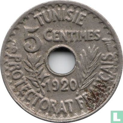Tunesië 5 centimes 1920 (AH1339 - 17 mm - medailleslag) - Afbeelding 1