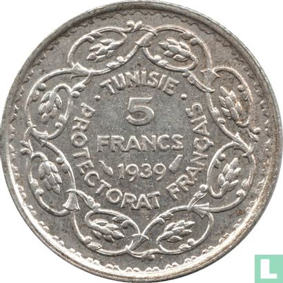 Tunesië 5 francs 1939 (AH1358) - Afbeelding 1