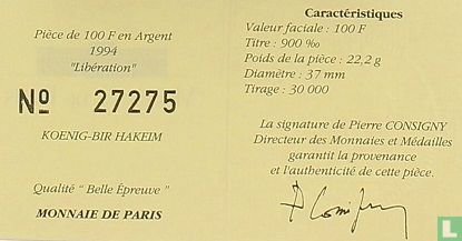 Frankrijk 100 francs 1994 (PROOF) "Marschal Kœnig" - Afbeelding 3