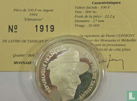 France 100 francs 1994 (PROOF) "Marschal De Lattre de Tassigny" - Image 3