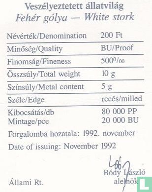 Hongrie 200 forint 1992 "White storks" - Image 3