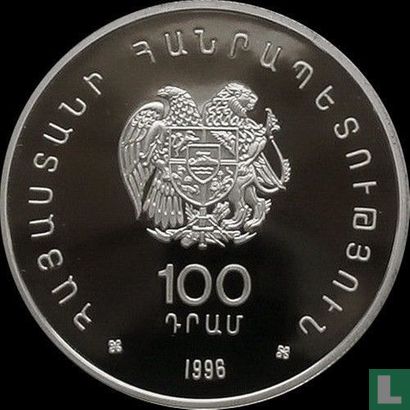 Armenia 100 dram 1996 (PROOF - silver) "32nd Chess Olympiad in Yerevan - Logo" - Image 1