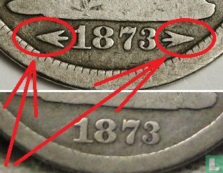 États-Unis 1 dime 1873 (avec flèches - sans lettre) - Image 3