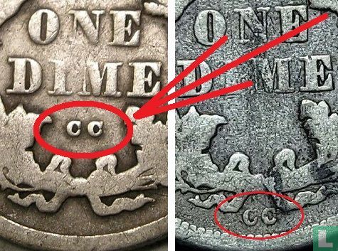 États-Unis 1 dime 1875 (CC dans la couronne) - Image 3