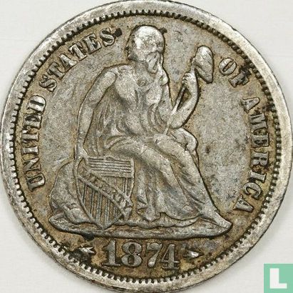 États-Unis 1 dime 1874 (sans lettre) - Image 1