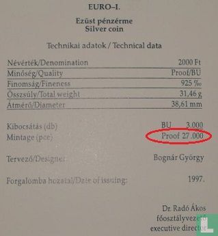 Hongarije 2000 forint 1997 (PROOF) "Integration into the European Union" - Afbeelding 3