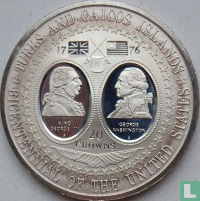 Turks and Caicos Islands 20 crowns 1976 (PROOF) "Bicentennial of the United States" - Image 2