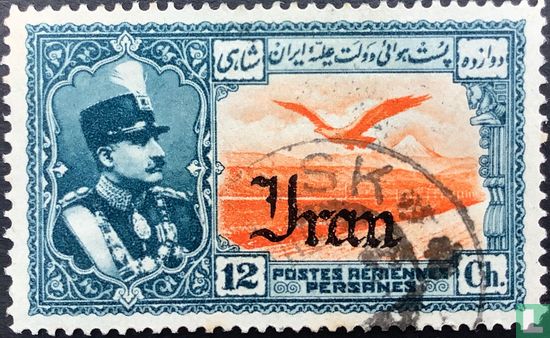 Reza Sjah Pahlavi en gebergte, met opdruk