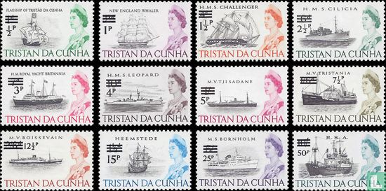 Koningin Elizabeth II en schepen, met opdruk