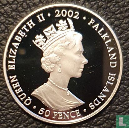 Falklandinseln 50 Pence 2002 (PP - Silber - gefärbt) "50th anniversary Accession of Queen Elizabeth II - Royal Family" - Bild 1