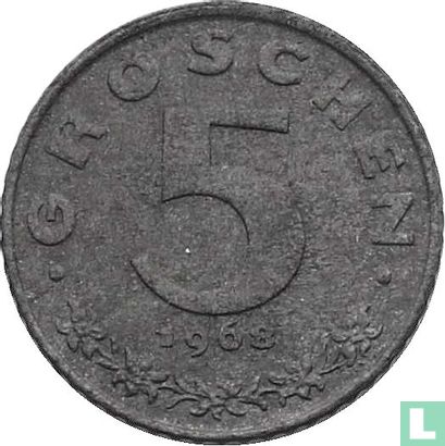 Oostenrijk 5 groschen 1968 (zonder lijnen tussen de veren) - Afbeelding 1