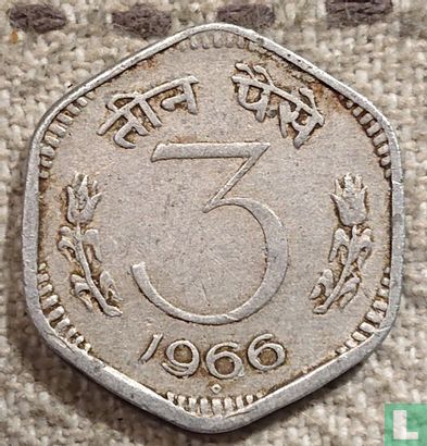 India 3 paise 1966 (Hyderabad) - Image 1