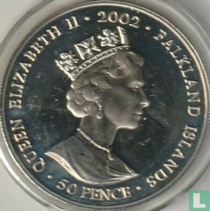 Falklandeilanden 50 pence 2002 (gekleurd) "50th anniversary Accession of Queen Elizabeth II - Queen on horse" - Afbeelding 1