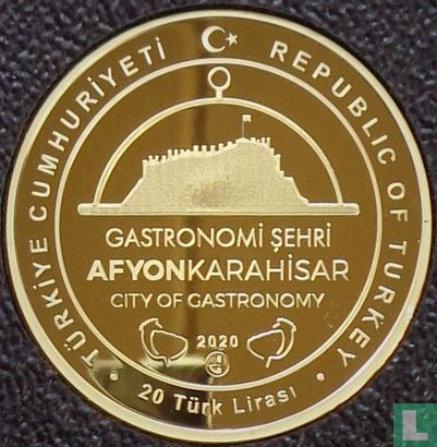 Turkey 20 türk lirasi 2020 (PROOF - gilded silver) "Afyon city of gastronomy" - Image 1
