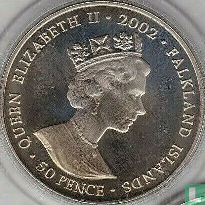 Falkland Islands 50 pence 2002 (colourless) "50th anniversary Accession of Queen Elizabeth II - Coronation coach" - Image 1