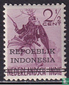 Opdruk 'Repoeblik Indonesia' met 2 strepen door Ned. Indië
