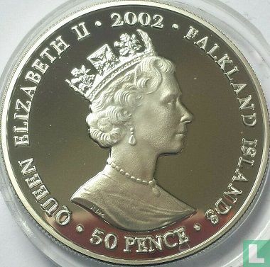 Falklandinseln 50 Pence 2002 (PP - Silber - gefärbt) "50th anniversary Accession of Queen Elizabeth II - Treetops" - Bild 1