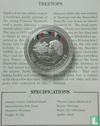 Falklandinseln 50 Pence 2002 (PP - Silber - gefärbt) "50th anniversary Accession of Queen Elizabeth II - Treetops" - Bild 3
