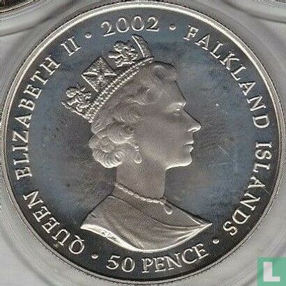 Falklandinseln 50 Pence 2002 (ungefärbte) "50th anniversary Accession of Queen Elizabeth II - Queen on horse" - Bild 1