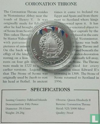 Falklandeilanden 50 pence 2002 (PROOF - zilver - gekleurd) "50th anniversary Accession of Queen Elizabeth II - Coronation throne" - Afbeelding 3
