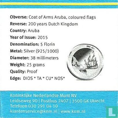 Aruba 5 florin 2015 (PROOF) "200 years Kingdom of the Netherlands" - Afbeelding 3