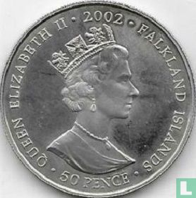 Falklandeilanden 50 pence 2002 (kleurloos) "50th anniversary Accession of Queen Elizabeth II - Queen with Prince Charles and Prince William" - Afbeelding 1