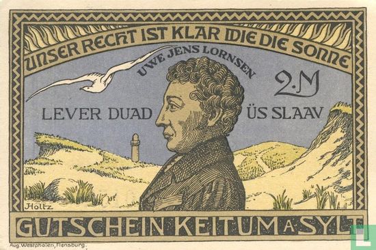 Keitum auf Sylt, Gemeinde - 2 Mark (n-var.) 1920 - Bild 2