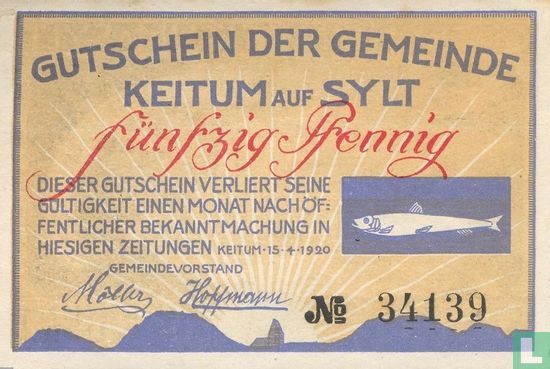 Keitum auf Sylt, Gemeinde - 50 Pfennig (a) 1920    - Afbeelding 1