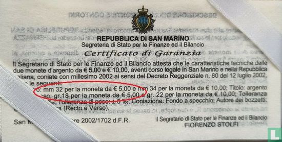San Marino 5 euro 2002 (PROOF) "Welcome to the euro" - Image 3