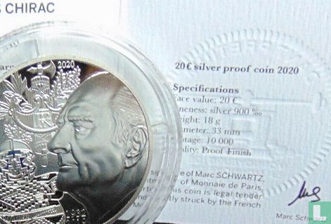 France 20 euro 2020 (PROOF) "Death of Jacques Chirac" - Image 3