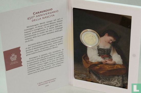San Marino 2 euro 2021 (folder) "450th anniversary Birth of Michelangelo Merisi da Caravaggio" - Afbeelding 2
