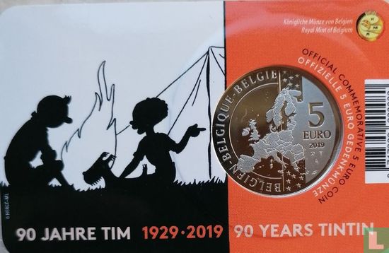 Belgien 5 Euro 2019 (Coincard - gefärbt) "90 years Tintin" - Bild 1