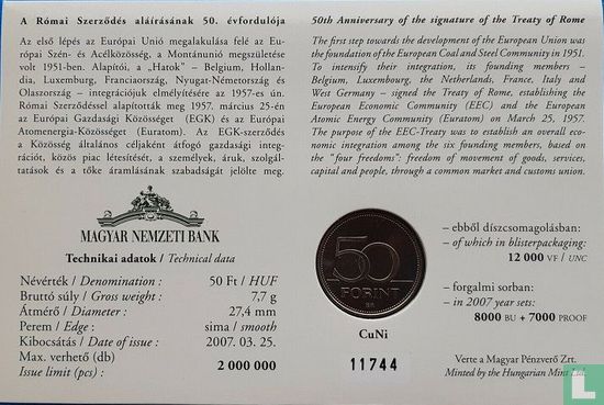 Ungarn 50 Forint 2007 (Coincard) "50 years Signature of the Treaty of Rome" - Bild 2