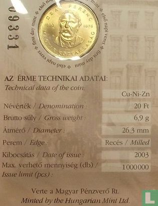 Ungarn 20 Forint 2003 "200th anniversary Birth of Deák Ferenc" - Bild 3