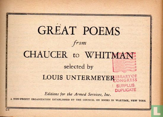 Great poems from Chauser to Whitman  - Afbeelding 3