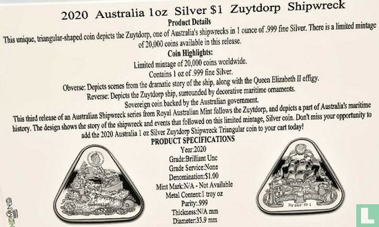 Australie 1 dollar 2020 "1712 Zuytdorp shipwrecked" - Image 3