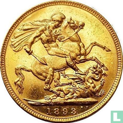 Australia 1 sovereign 1893 (with JEB - M) - Image 1