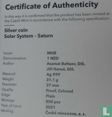 Niue 1 dollar 2021 (PROOF) "Solar system - Saturn" - Image 3