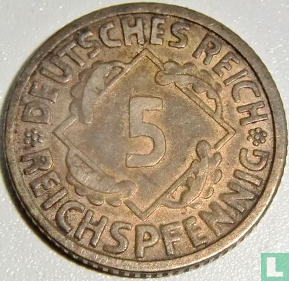 Empire allemand 5 reichspfennig 1925 (F grande 5) - Image 2