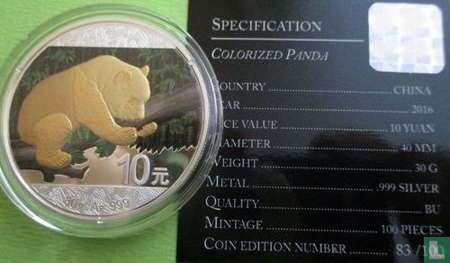 China 10 yuan 2016 (gekleurd) "Panda" - Afbeelding 3