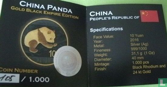 China 10 Yuan 2016 (teilweise vergoldet) "Panda" - Bild 3