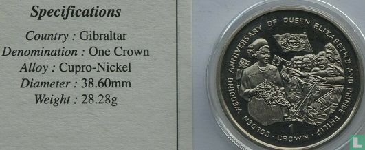Gibraltar 1 crown 1997 "50th anniversary Wedding of Queen Elizabeth II and Prince Philip - Queen with cheering crowd" - Afbeelding 3