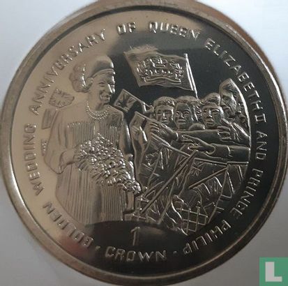 Gibraltar 1 crown 1997 "50th anniversary Wedding of Queen Elizabeth II and Prince Philip - Queen with cheering crowd" - Afbeelding 2