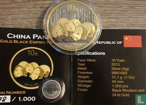 China 10 yuan 2013 (gedeeltelijk verguld) "Panda" - Afbeelding 3