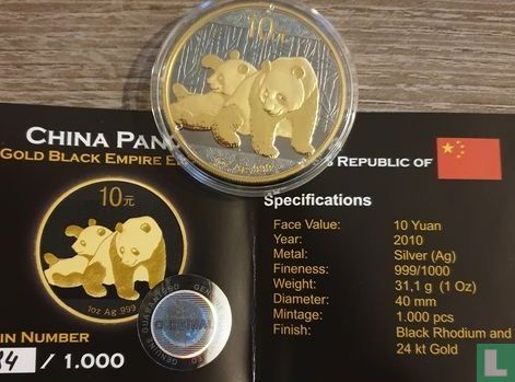 China 10 yuan 2010 (partial gold plated) "Panda" - Image 3