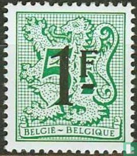 Figure on heraldic lion and pennant, with overprint