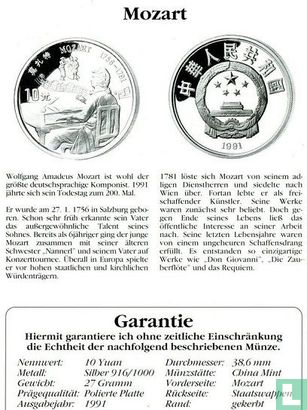 Chine 10 yuan 1991 (BE) "200th anniversary Death of Wolfgang Amadeus Mozart" - Image 3